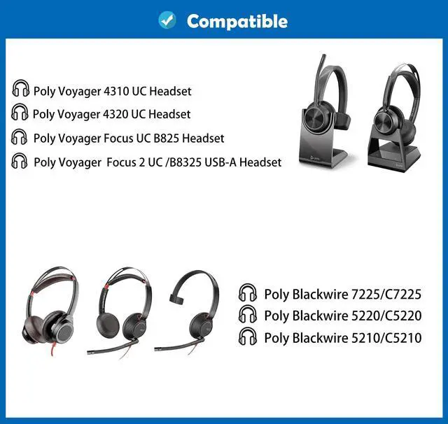 Alt view image 2 of 6 - Earpads Cushion Replacement Compatible with Poly Voyager 4310 UC/Voyager 4320 UC/Voyager Focus UC B825/Voyager Focus 2 UC USB-A/Plantronics Poly Blackwire 5220/5210/5200/7225 Headsets