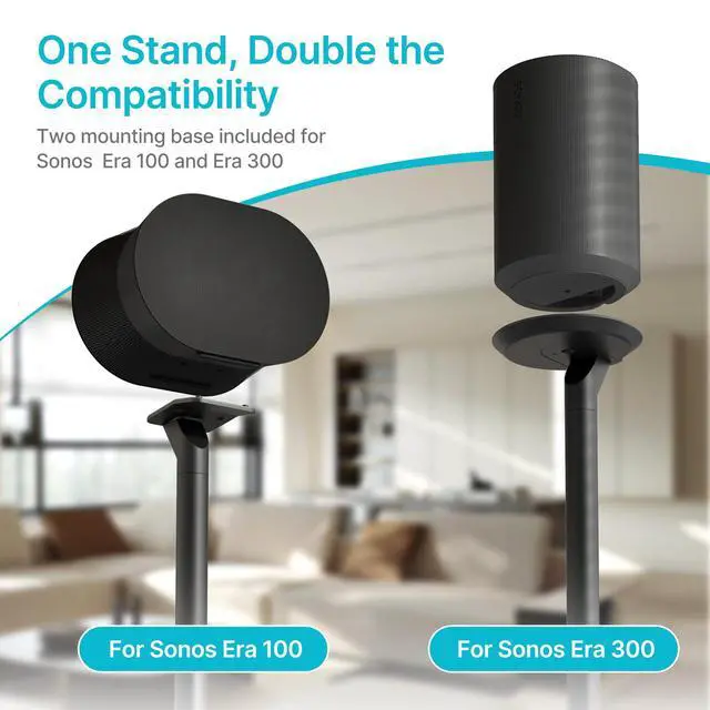 Alt view image 2 of 6 - Speaker Stand Pair, Only Compatible with Sonos Era 100 and 300, Black | 22 LBS Capacity, 28.1" Fixed Height, Metal Base, Bookshelf Speaker Stands for Sonos Era Speakers, 1 Pair, Black