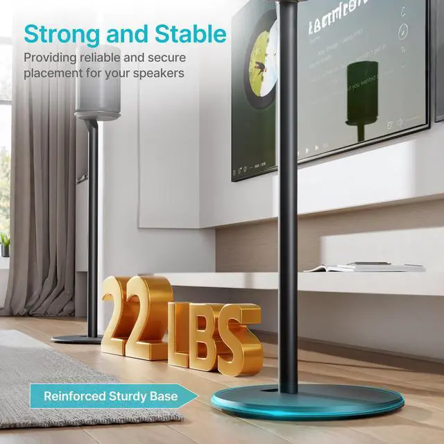 Alt view image 5 of 6 - Speaker Stand Pair, Only Compatible with Sonos Era 100 and 300, Black | 22 LBS Capacity, 28.1" Fixed Height, Metal Base, Bookshelf Speaker Stands for Sonos Era Speakers, 1 Pair, Black