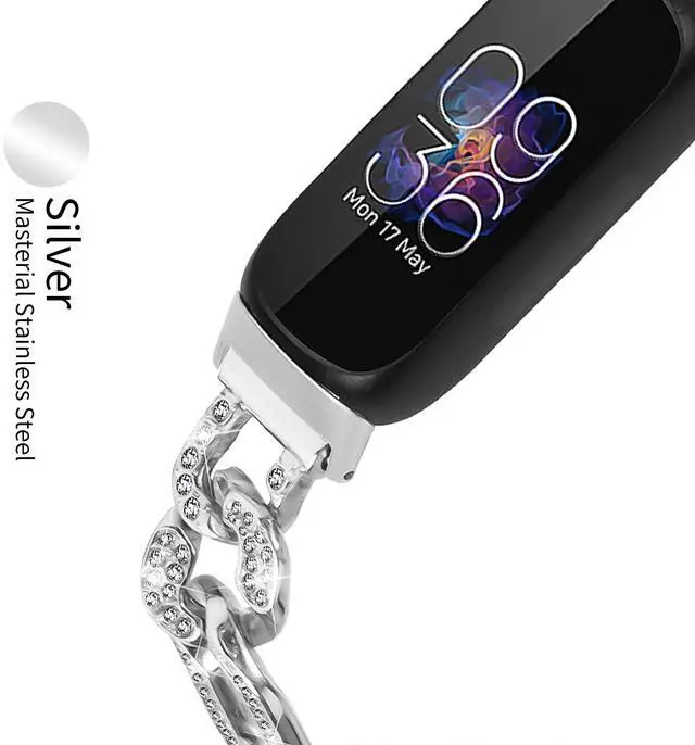 Alt view image 5 of 6 - Bracelet Compatible with Fitbit Inspire 3 Rhinestone Diamond Metal Stylish Bling Adjustable Strap Wristband Compatible with Fitbit Inspire 3