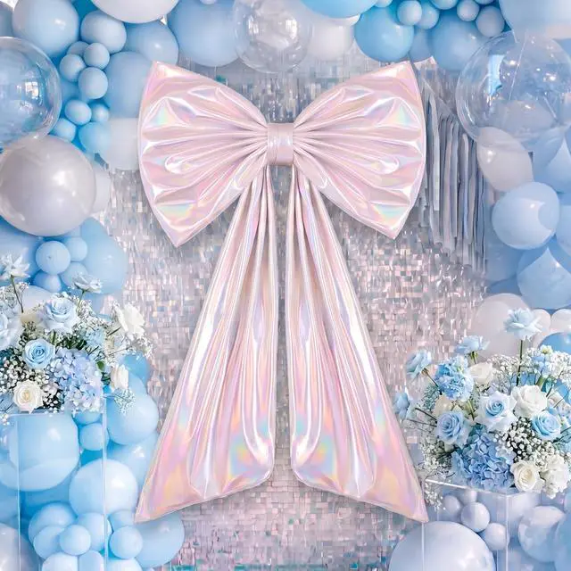 Main image of Oversized Iridescent Bow Wall Decor Large Bow Decoration Party | Laser White 40x24 Inch Giant Bow for Bachelorette Bridal Shower Disco Coquette Y2K Birthday