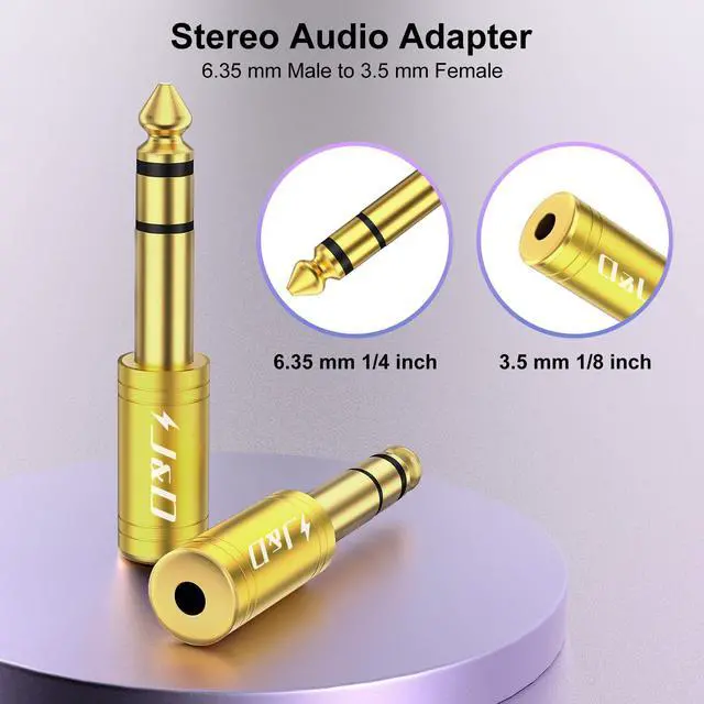 Alt view image 2 of 6 - 5-Pack 1/4 to 1/8 Headphone Adapter, 6.35 mm to 3.5 mm Stereo TRS Male to Female, Gold-Plated 3.5mm Plug Jack Connector for Guitar, Amp, Keyboard, Bass, Yellow