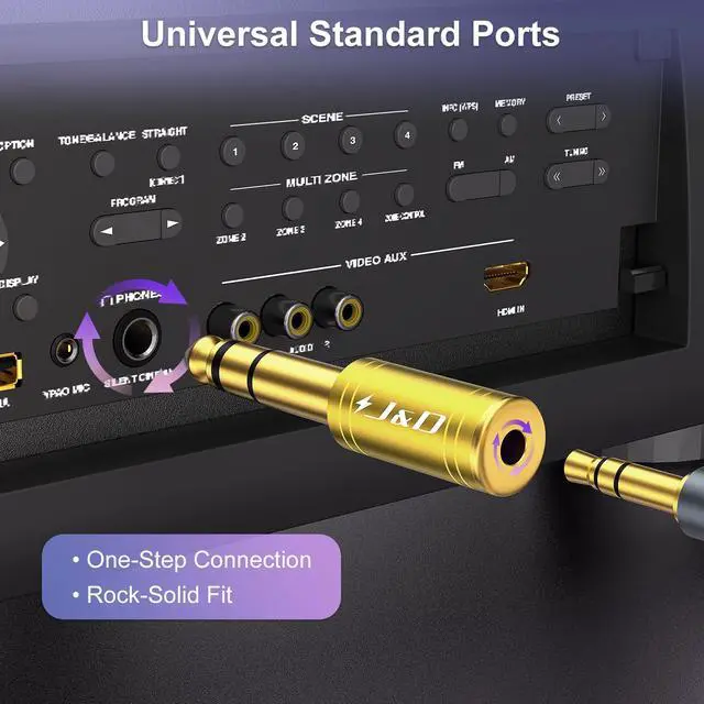 Alt view image 5 of 6 - 5-Pack 1/4 to 1/8 Headphone Adapter, 6.35 mm to 3.5 mm Stereo TRS Male to Female, Gold-Plated 3.5mm Plug Jack Connector for Guitar, Amp, Keyboard, Bass, Yellow