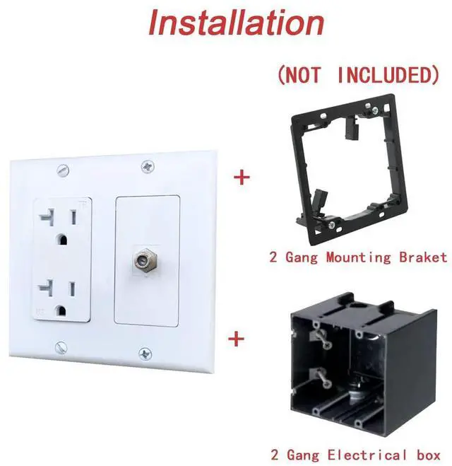 Alt view image 4 of 4 - 20Amp Power Outlet with 1 Port Coax Insert Wall Plate - Electrical Outlet and Coaxial Cable TV Cover Plate for Wall Mount TV - White