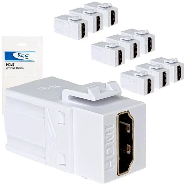 Main image of HDMI Keystone Jack 4K @ 60Hz, Female to Female HDMI Coupler, 180 Degree Insert for Wall Plate, HD Style, White, 10-Pack