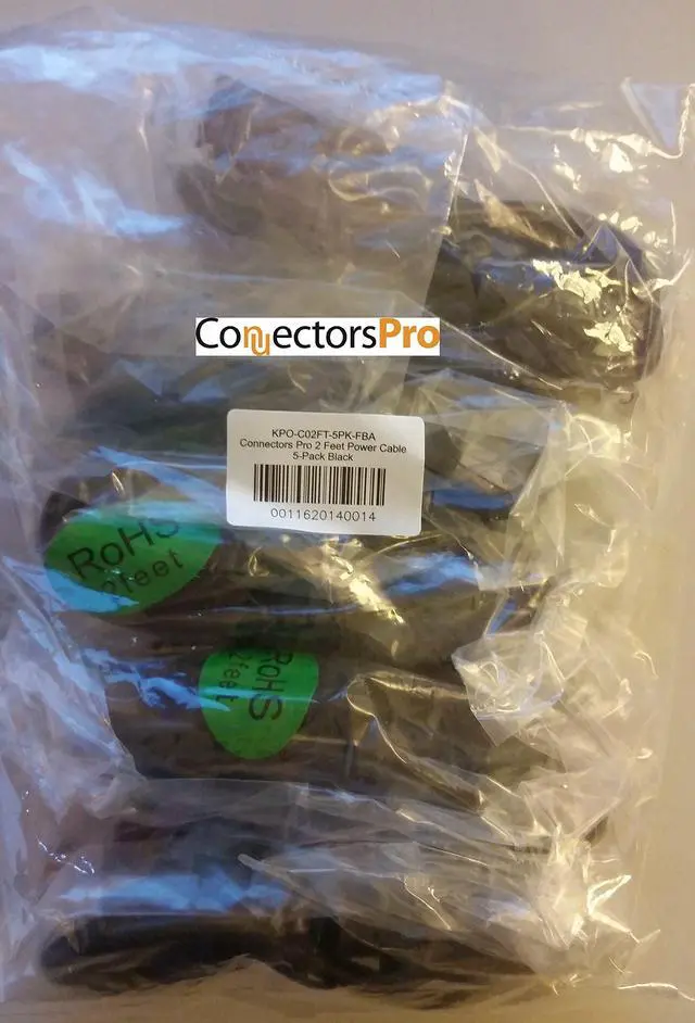 Alt view image 2 of 5 - Connectors Pro 5-Pack 2' Universal Short Computer Power Cable Cord - 2 Feet IEC320 C13 to NEMA 5-15P, CSA UL RoHS