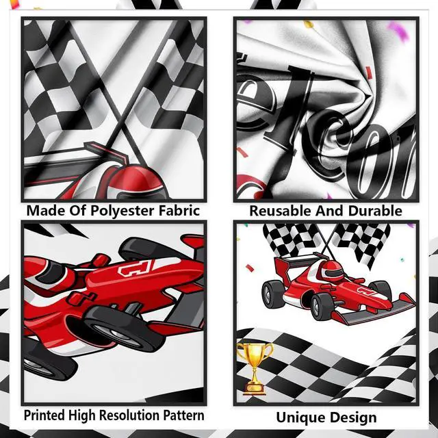 Alt view image 3 of 7 - Welcome Race Fans Racing Car Birthday Photo Booth Props Banner Backdrop Background Trophy Check Flag F1 F3 Theme Decor for Hot Wheels Birthday Party Flag Supplies Favors Decorations