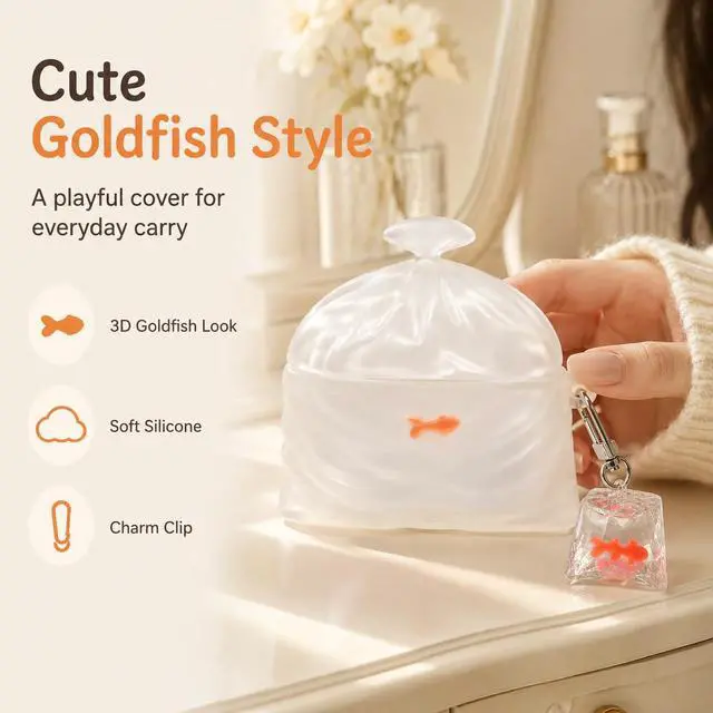 Alt view image 2 of 7 - 3D Funny Goldfish Bag Silicone Case Cover Compatible with AirPods 1/2/3/4 Generation, 3D Cartoon Earphone Protective Case for Airpods Pro/ Pro2 with Keychain (AirPods 3)