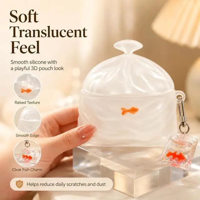 Alt view image 3 of 7 - 3D Funny Goldfish Bag Silicone Case Cover Compatible with AirPods 1/2/3/4 Generation, 3D Cartoon Earphone Protective Case for Airpods Pro/ Pro2 with Keychain (AirPods 3)