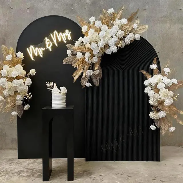 Alt view image 5 of 7 - Black Ripples Arched Fabric Cover, Double-Sided Stretchy Chiara Backdrops Arch Stand Covers for Birthday Parties Baby Shower Wedding Decoration Supplies HP-828-4x7ft