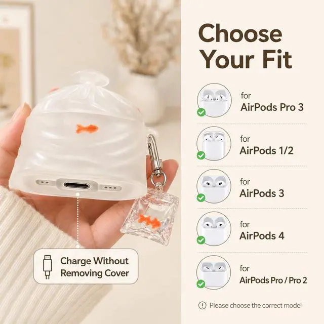 Alt view image 6 of 7 - 3D Funny Goldfish Bag Silicone Case Cover Compatible with AirPods 1/2/3/4 Generation, 3D Cartoon Earphone Protective Case for Airpods Pro/ Pro2 with Keychain (AirPods 3)
