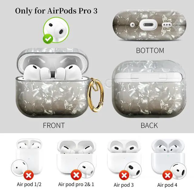 Alt view image 4 of 6 - Compatible with AirPods Pro 3 (2025) Case Soft TPU with Cute Golden Keychain Cover Leopard Paint Case for Girls Women for Airpod Pro 3 - Gradient Black