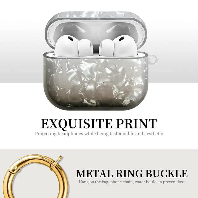 Alt view image 3 of 6 - Compatible with AirPods Pro 3 (2025) Case Soft TPU with Cute Golden Keychain Cover Leopard Paint Case for Girls Women for Airpod Pro 3 - Gradient Black
