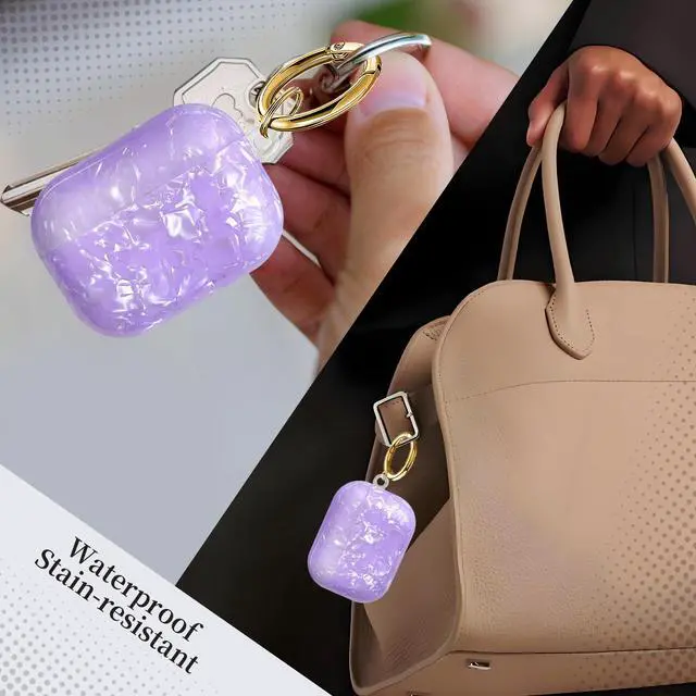 Alt view image 2 of 6 - Compatible with AirPods Pro 3 (2025) Case Soft TPU with Cute Golden Keychain Cover Leopard Paint Case for Girls Women for Airpod Pro 3 - Purple