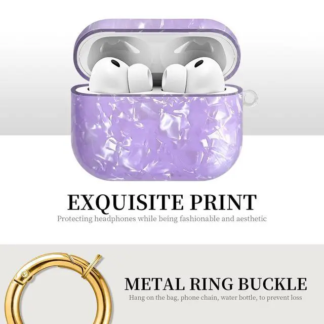 Alt view image 3 of 6 - Compatible with AirPods Pro 3 (2025) Case Soft TPU with Cute Golden Keychain Cover Leopard Paint Case for Girls Women for Airpod Pro 3 - Purple