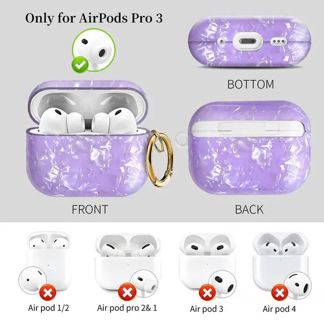 Alt view image 4 of 6 - Compatible with AirPods Pro 3 (2025) Case Soft TPU with Cute Golden Keychain Cover Leopard Paint Case for Girls Women for Airpod Pro 3 - Purple