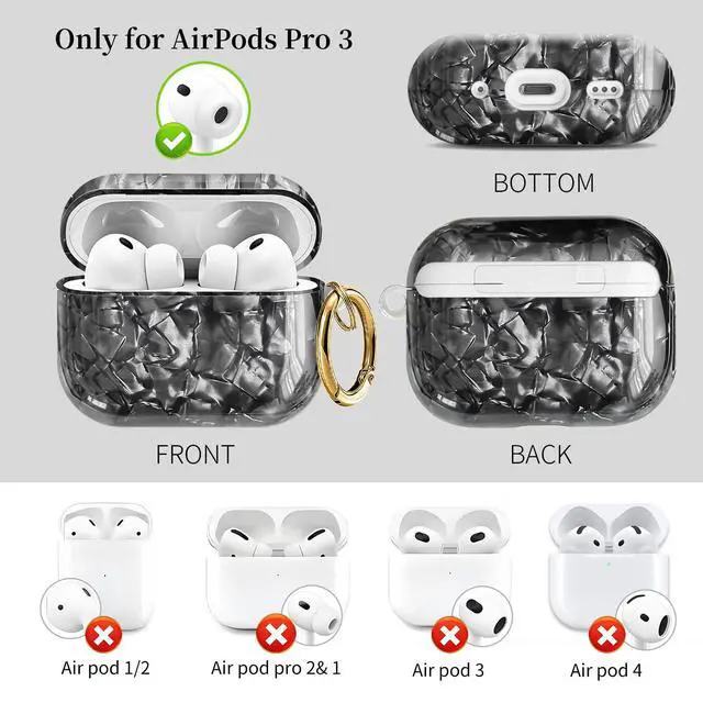 Alt view image 4 of 6 - Compatible with AirPods Pro 3 (2025) Case Soft TPU with Cute Golden Keychain Cover Leopard Paint Case for Girls Women for Airpod Pro 3 - Dark Black