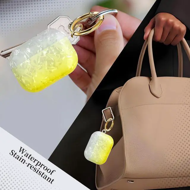Alt view image 2 of 6 - Compatible with AirPods Pro 3 (2025) Case Soft TPU with Cute Golden Keychain Cover Leopard Paint Case for Girls Women for Airpod Pro 3 - Gradient Yellow