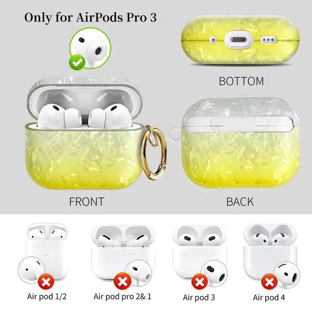 Alt view image 4 of 6 - Compatible with AirPods Pro 3 (2025) Case Soft TPU with Cute Golden Keychain Cover Leopard Paint Case for Girls Women for Airpod Pro 3 - Gradient Yellow