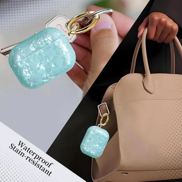 Alt view image 2 of 6 - Compatible with AirPods Pro 3 (2025) Case Soft TPU with Cute Golden Keychain Cover Leopard Paint Case for Girls Women for Airpod Pro 3 - Blue