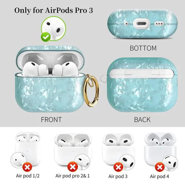 Alt view image 4 of 6 - Compatible with AirPods Pro 3 (2025) Case Soft TPU with Cute Golden Keychain Cover Leopard Paint Case for Girls Women for Airpod Pro 3 - Blue