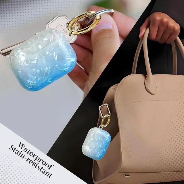 Alt view image 2 of 6 - Compatible with AirPods Pro 3 (2025) Case Soft TPU with Cute Golden Keychain Cover Leopard Paint Case for Girls Women for Airpod Pro 3 - Gradient Blue