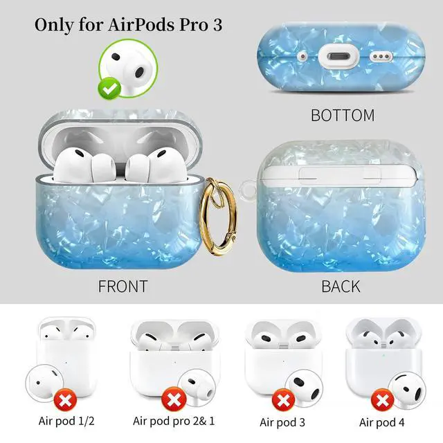 Alt view image 4 of 6 - Compatible with AirPods Pro 3 (2025) Case Soft TPU with Cute Golden Keychain Cover Leopard Paint Case for Girls Women for Airpod Pro 3 - Gradient Blue