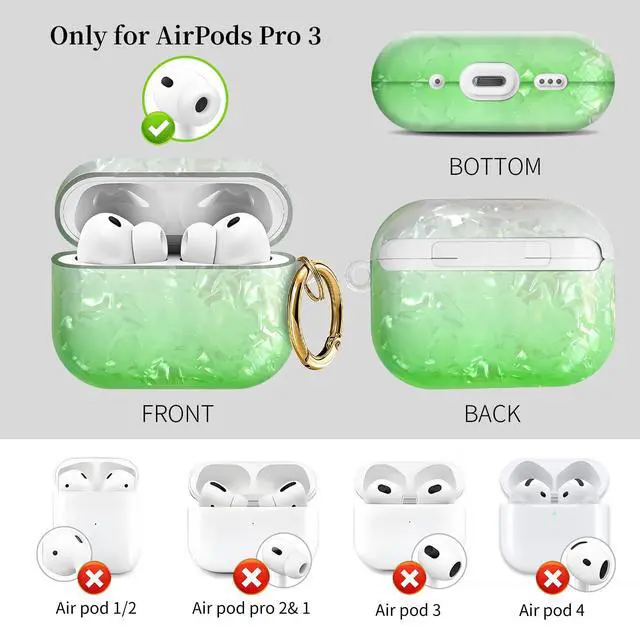 Alt view image 4 of 6 - Compatible with AirPods Pro 3 (2025) Case Soft TPU with Cute Golden Keychain Cover Leopard Paint Case for Girls Women for Airpod Pro 3 - Gradient Green