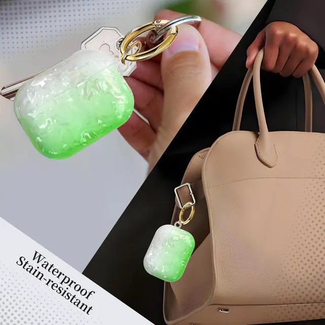 Alt view image 2 of 6 - Compatible with AirPods Pro 3 (2025) Case Soft TPU with Cute Golden Keychain Cover Leopard Paint Case for Girls Women for Airpod Pro 3 - Gradient Green