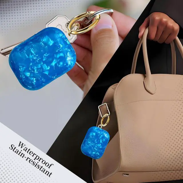 Alt view image 2 of 6 - Compatible with AirPods Pro 3 (2025) Case Soft TPU with Cute Golden Keychain Cover Leopard Paint Case for Girls Women for Airpod Pro 3 - Dark Blue