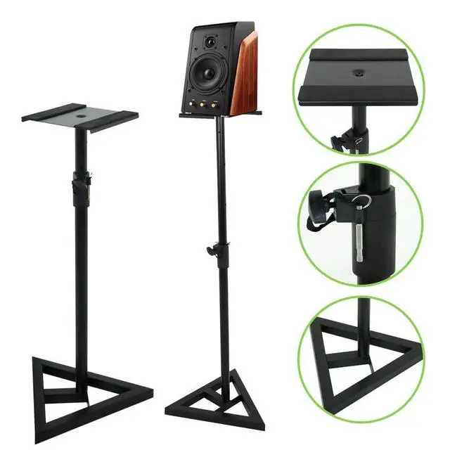 Alt view image 4 of 7 - (TM) Upgraded Height Adjustable Speaker Stands Mounts, Two in One Floor Stands, Heavy Duty Base and Extendable Tube with 44 LBS Capacity Per Stand, 27"-43" Height Adjustment