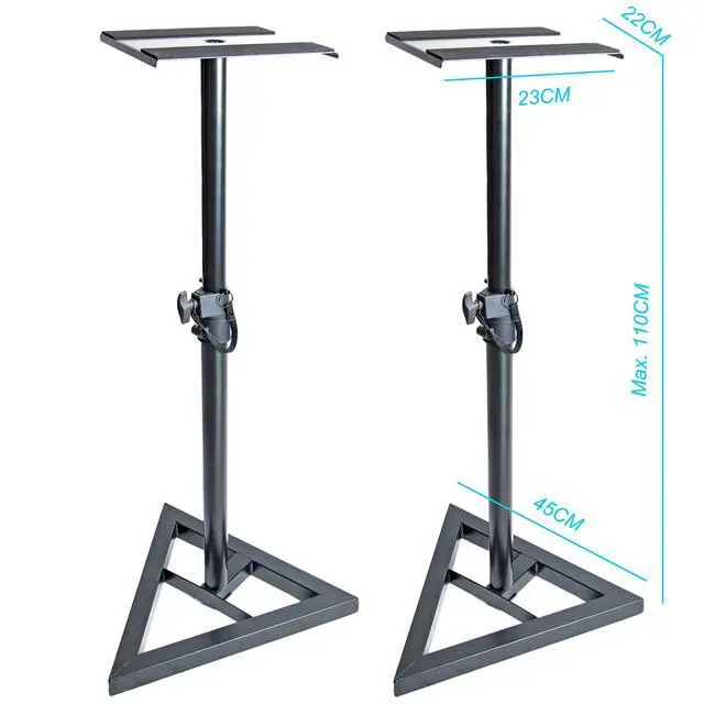 Alt view image 3 of 7 - (TM) Upgraded Height Adjustable Speaker Stands Mounts, Two in One Floor Stands, Heavy Duty Base and Extendable Tube with 44 LBS Capacity Per Stand, 27"-43" Height Adjustment