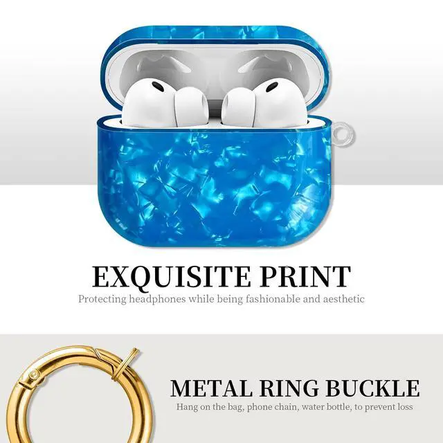 Alt view image 3 of 6 - Compatible with AirPods Pro 3 (2025) Case Soft TPU with Cute Golden Keychain Cover Leopard Paint Case for Girls Women for Airpod Pro 3 - Dark Blue