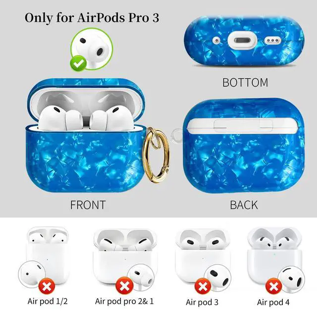 Alt view image 4 of 6 - Compatible with AirPods Pro 3 (2025) Case Soft TPU with Cute Golden Keychain Cover Leopard Paint Case for Girls Women for Airpod Pro 3 - Dark Blue