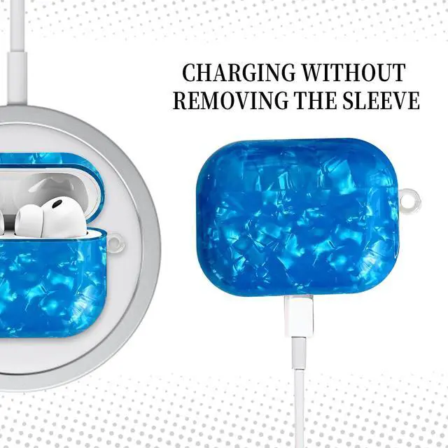 Alt view image 5 of 6 - Compatible with AirPods Pro 3 (2025) Case Soft TPU with Cute Golden Keychain Cover Leopard Paint Case for Girls Women for Airpod Pro 3 - Dark Blue