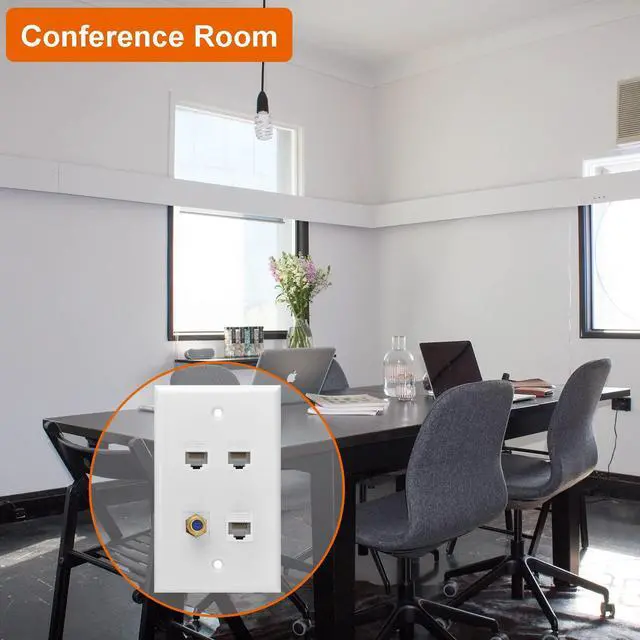 Alt view image 4 of 5 - Ethernet Coax Wall Plate, 3 Port Cat 6 RJ45 Keystone and 1 Port TV Coax F Type Keystone Wall Outlet