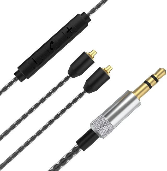Main image of MMCX Cable with Mic for Shure SE215, SE215 PRO, SE315, SE425, SE425 PRO MMCX to 3.5mm Cable for Shure SE535, SE846, UE900 Earbuds, PS4, PS5, Mac, PC, Built-In Microphone, Volume Control, Black, 4ft