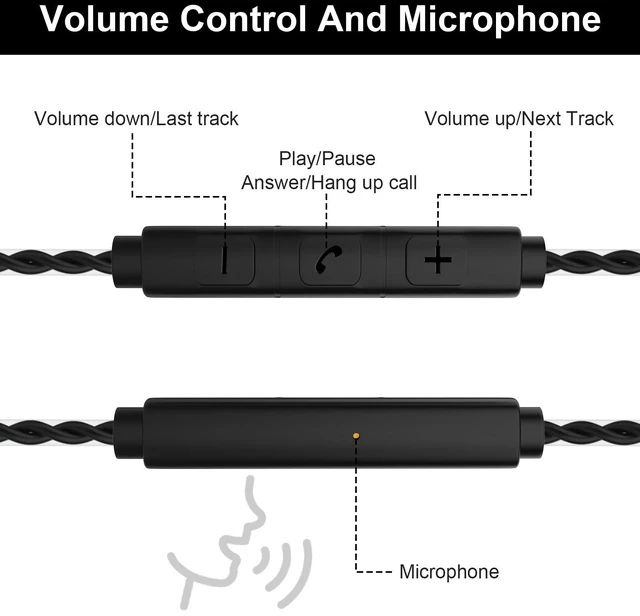 Alt view image 3 of 7 - MMCX Cable with Mic for Shure SE215, SE215 PRO, SE315, SE425, SE425 PRO MMCX to 3.5mm Cable for Shure SE535, SE846, UE900 Earbuds, PS4, PS5, Mac, PC, Built-In Microphone, Volume Control, Black, 4ft