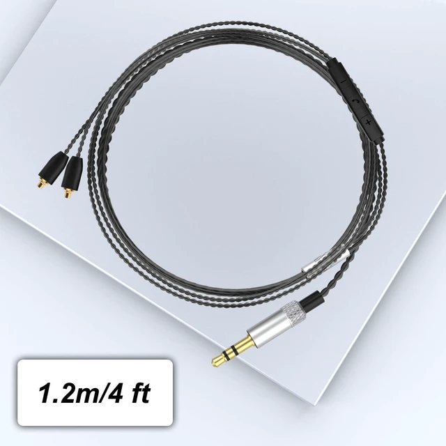 Alt view image 6 of 7 - MMCX Cable with Mic for Shure SE215, SE215 PRO, SE315, SE425, SE425 PRO MMCX to 3.5mm Cable for Shure SE535, SE846, UE900 Earbuds, PS4, PS5, Mac, PC, Built-In Microphone, Volume Control, Black, 4ft