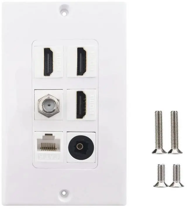 Main image of HDMI Optical Wall Plate Toslink Wall Outlet 1Pack 3xHDMI+CAT6+F+TOS | HDMI CAT6 Ethernet Coax TV F Type Keystone Jack Outlet Panel Mount