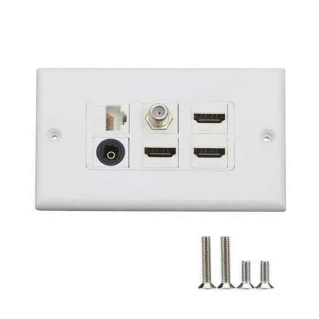 Alt view image 2 of 5 - HDMI Optical Wall Plate Toslink Wall Outlet 1Pack 3xHDMI+CAT6+F+TOS | HDMI CAT6 Ethernet Coax TV F Type Keystone Jack Outlet Panel Mount