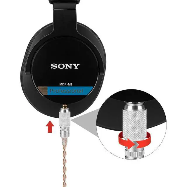 Alt view image 4 of 6 - Apollo Silver-Plated Upgrade 4.4mm to 3.5mm Audio Cable Compatible with Sony MDR-M1 MDR-MV1 MDR-M1ST Headphones Replacement Cord with Threaded Knob Locking Device (4.9ft / 1.5m)