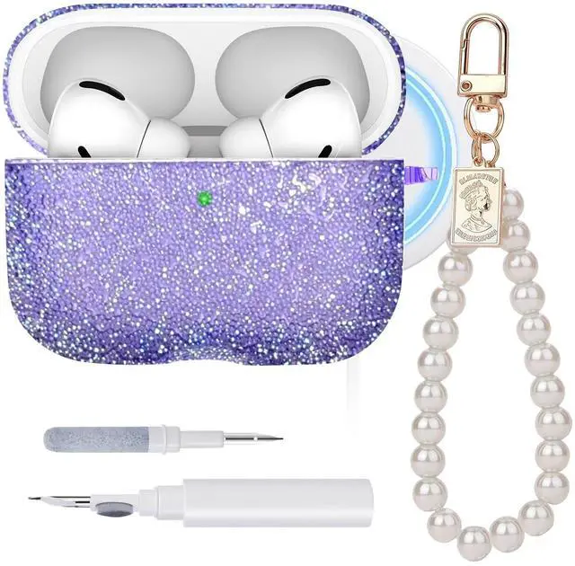 Main image of Glitter Case for Airpods Pro 3,with Wristlet Keychain & Cleaning Kit | MagSafe Compatible | TPU Material | Sparkle | Durable | Shockproof | Glitter Purple
