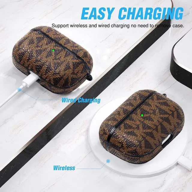 Alt view image 4 of 6 - for AirPods Pro Case Cover, Full-Body Protective Hard Shell Leather Airpods Pro Protective Cover with Keychain for AirPods Pro Wireless Charging Case, Front LED Visible