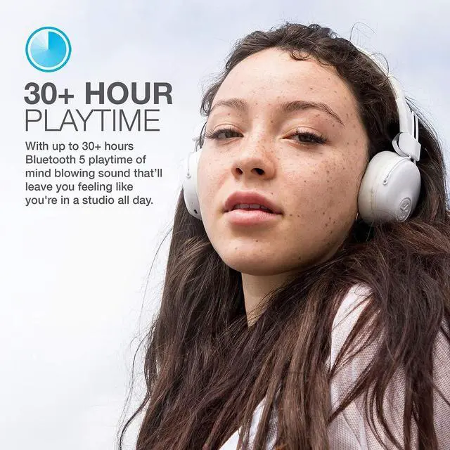 Alt view image 2 of 6 - Studio Wireless On-Ear Headphones, White, 30+ Hour Bluetooth 5 Playtime, EQ3 Sound, Ultra-Plush Faux Leather & Cloud Foam Cushions, Track and Volume Controls