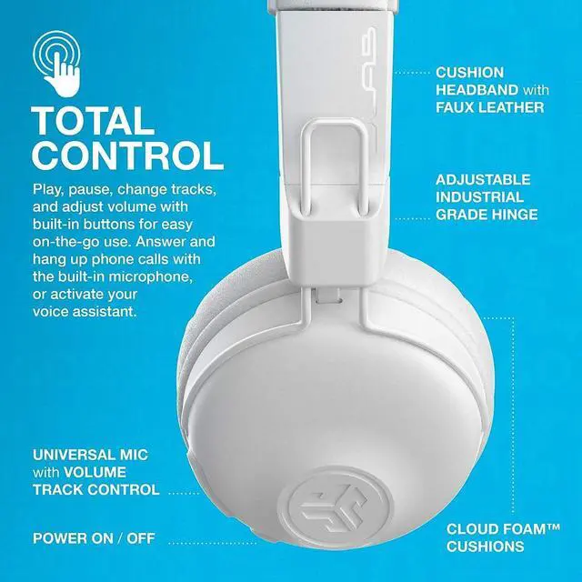 Alt view image 6 of 6 - Studio Wireless On-Ear Headphones, White, 30+ Hour Bluetooth 5 Playtime, EQ3 Sound, Ultra-Plush Faux Leather & Cloud Foam Cushions, Track and Volume Controls