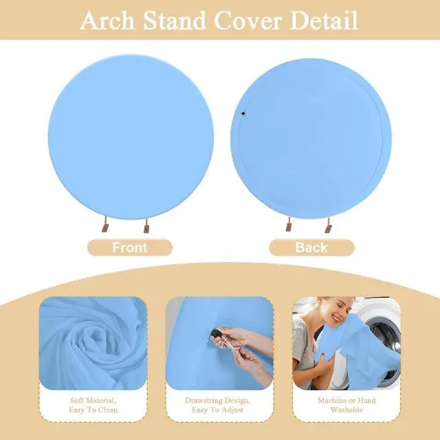 Alt view image 3 of 6 - 7.2FT Baby Blue Round Backdrop Cover with Oh Baby Decal Sign for 5-7.2ft Circle Arch Stand - Thick Fitted Spandex Circle Backdrop Cover for Baby Shower, Wedding, Birthday Party and Photography