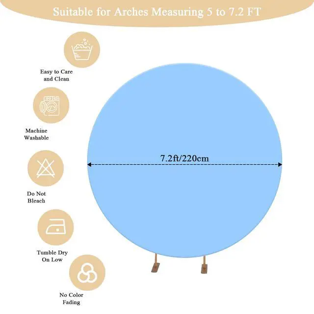 Alt view image 4 of 6 - 7.2FT Baby Blue Round Backdrop Cover with Oh Baby Decal Sign for 5-7.2ft Circle Arch Stand - Thick Fitted Spandex Circle Backdrop Cover for Baby Shower, Wedding, Birthday Party and Photography