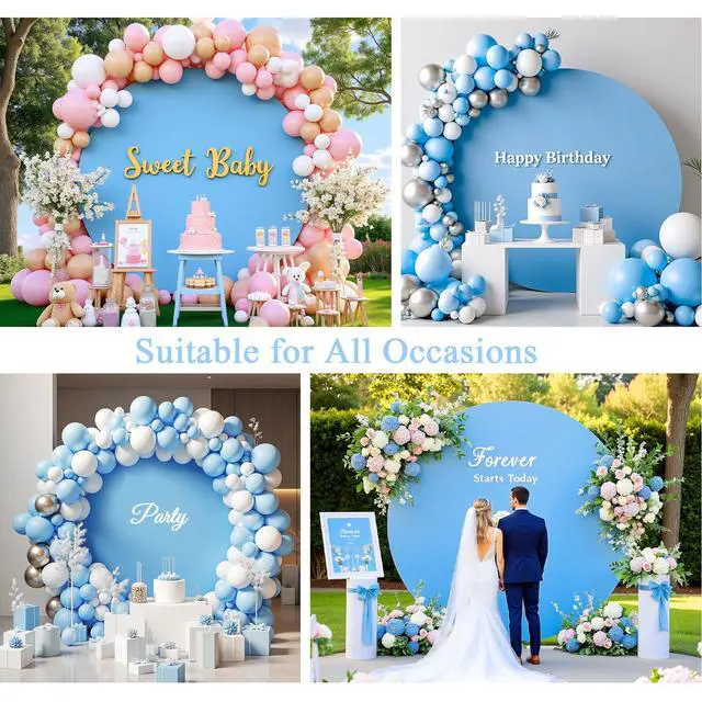 Alt view image 5 of 6 - 7.2FT Baby Blue Round Backdrop Cover with Oh Baby Decal Sign for 5-7.2ft Circle Arch Stand - Thick Fitted Spandex Circle Backdrop Cover for Baby Shower, Wedding, Birthday Party and Photography