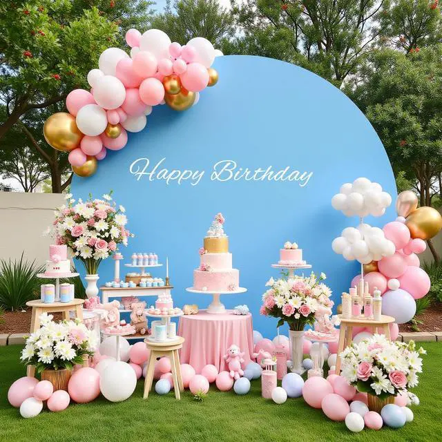 Alt view image 6 of 6 - 7.2FT Baby Blue Round Backdrop Cover with Oh Baby Decal Sign for 5-7.2ft Circle Arch Stand - Thick Fitted Spandex Circle Backdrop Cover for Baby Shower, Wedding, Birthday Party and Photography